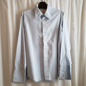 Vtg Tailored Double Cuff Embroidered Shirt Blue